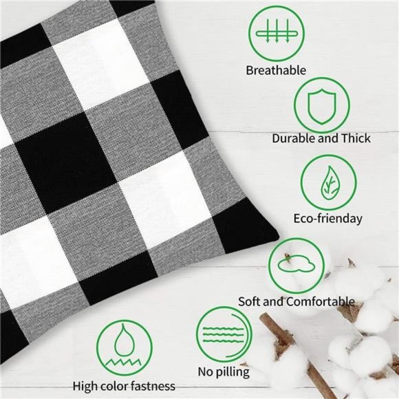 Set of 4 Buffalo Check Plaid Throw Pillow Covers Farmhouse Outdoor Pillow Case - Picture 5 of 7